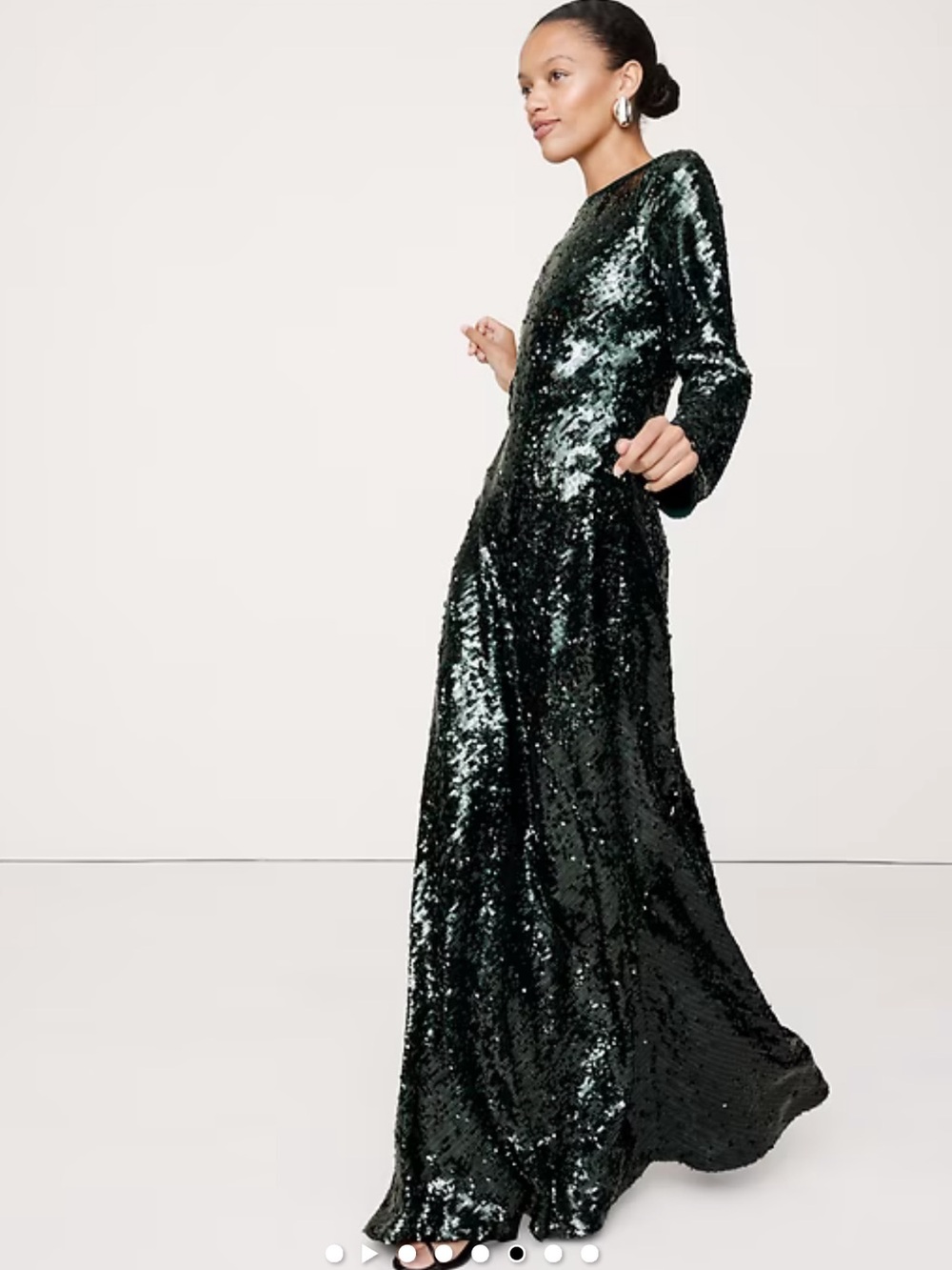 NWT Banana Republic Bias Cut Emerald Green Sequin Long Sleeve Gown